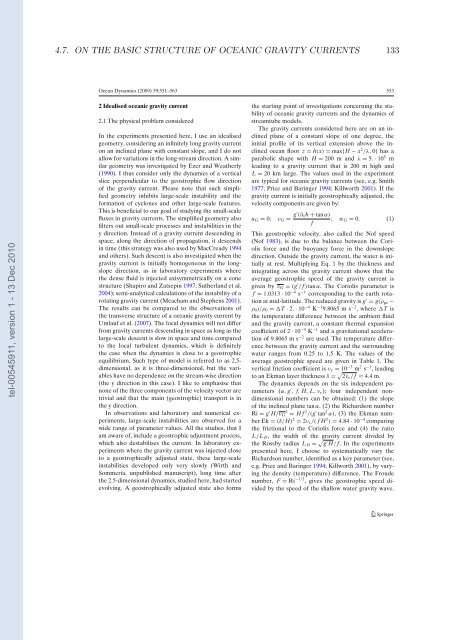 Etudes et évaluation de processus océaniques par des hiérarchies ...