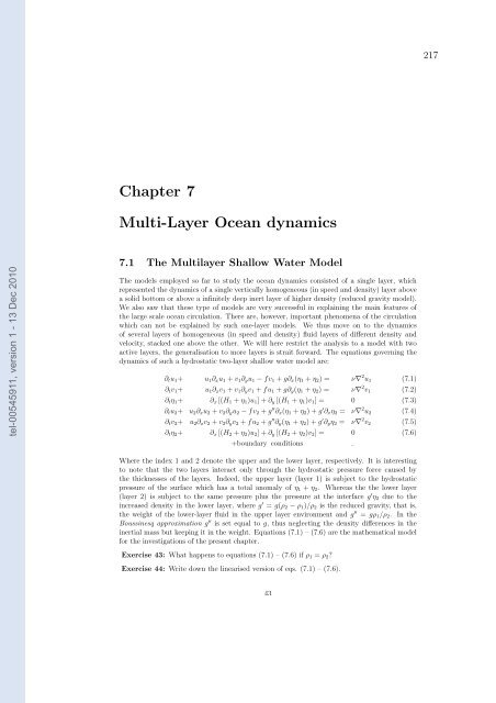 Etudes et évaluation de processus océaniques par des hiérarchies ...
