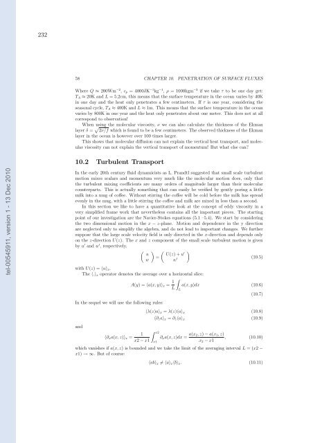 Etudes et évaluation de processus océaniques par des hiérarchies ...