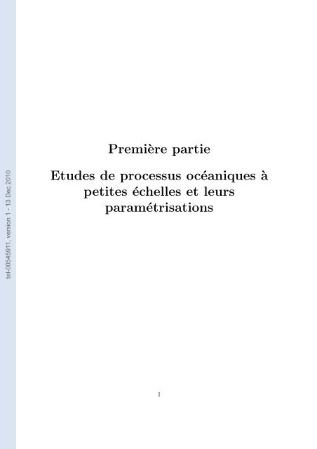 Etudes et évaluation de processus océaniques par des hiérarchies ...