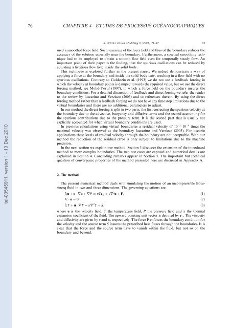 Etudes et évaluation de processus océaniques par des hiérarchies ...