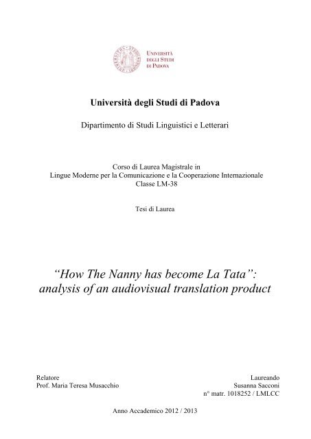How The Nanny has become La Tata - Università degli Studi di ...