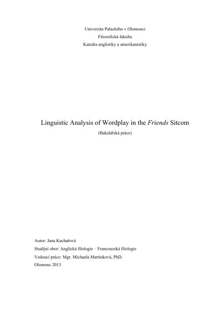 Linguistic Analysis of Wordplay in the Friends Sitcom - Theses