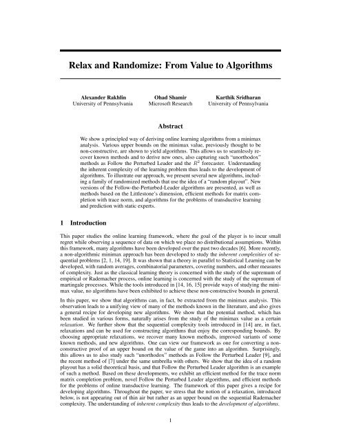 Relax and Randomize: From Value to Algorithms