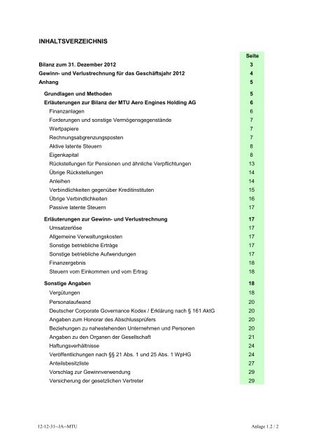 Einzelabschluss AG 2012 - MTU Aero Engines