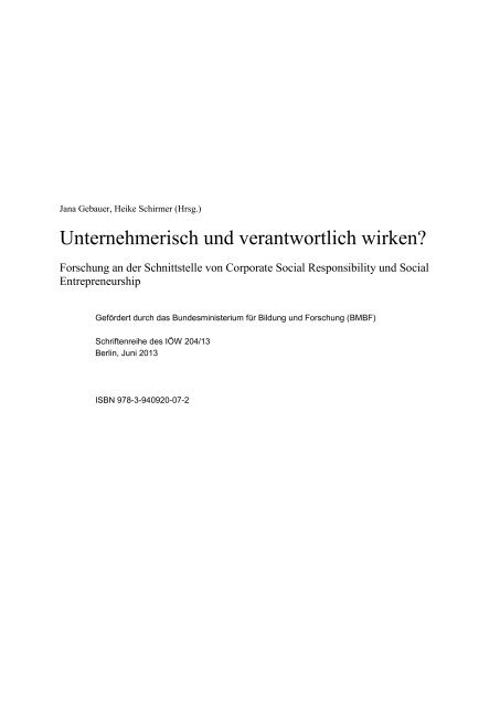 Unternehmerisch und verantwortlich wirken - Institut für ökologische ...