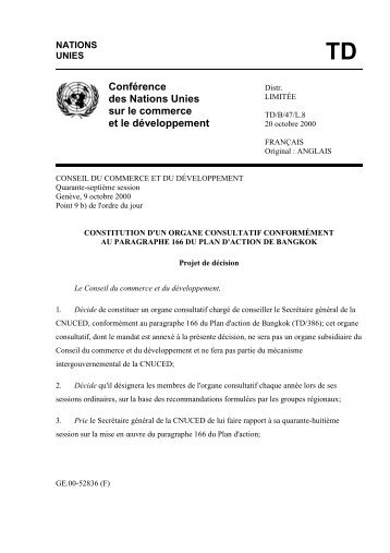 constitution d´un organe consultatif conformément au ... - Unctad