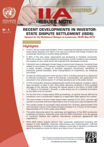 Recent Developments in Investor-State Dispute Settlement - Unctad