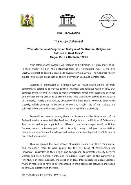 Final declaration (of) the International Congress ... - unesdoc - Unesco