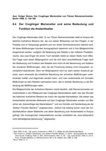 6.4 Der Creglinger Marienaltar und seine Bedeutung und Funktion ...