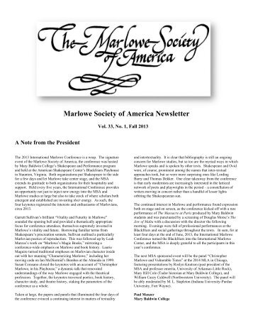 Marlowe Society of America Newsletter - IPFW