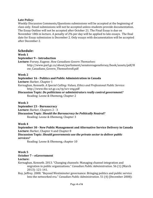 PSCI 331: Canadian Public Administration Fall 2013 PAS 1241 ...