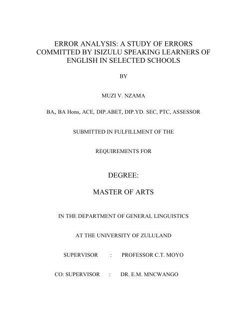 error analysis: a study of errors committed by isizulu speaking ...