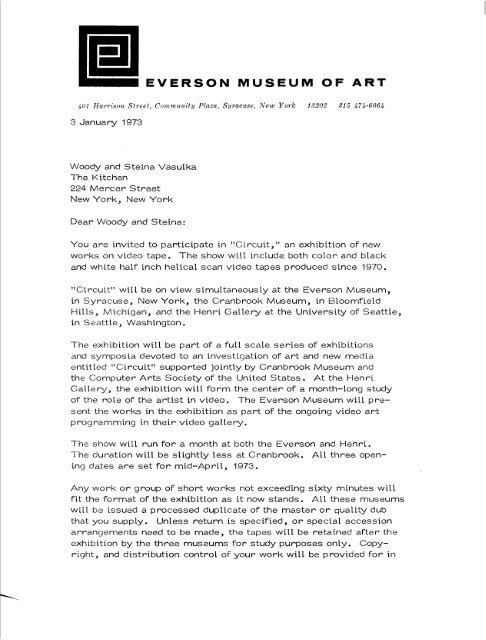 EVERSON MUSEUM OF ART, SYRACUSE, NEW ... - Vasulka,org