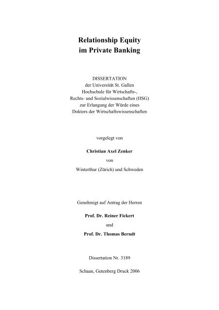 Relationship Equity im Private Banking - Universität St.Gallen