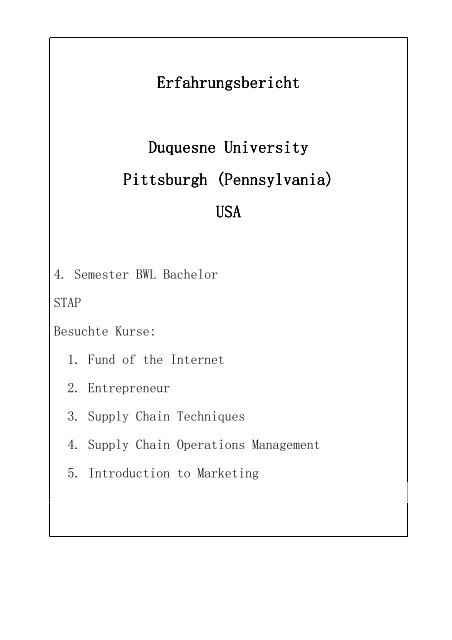 Duquesne University Pittsburgh I - Verwaltung - Universität zu Köln