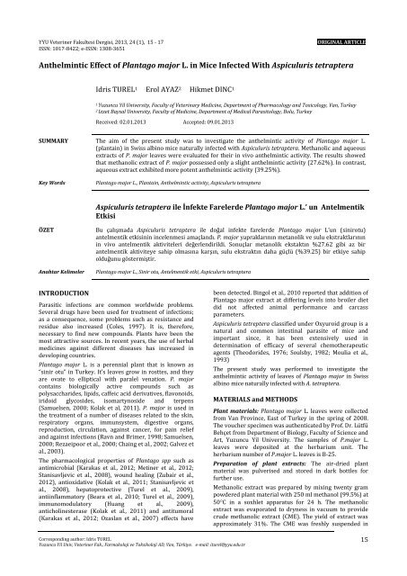 Anthelmintic Effect of Plantago major L. in Mice Infected With ...