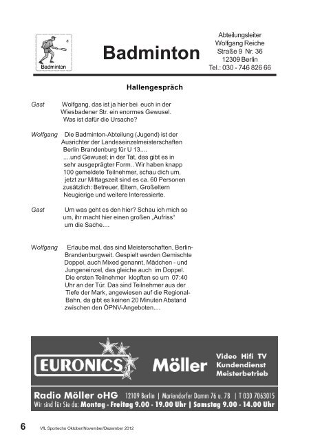 VfL Sportecho 209. Ausgabe Oktober/November - VfL Lichtenrade