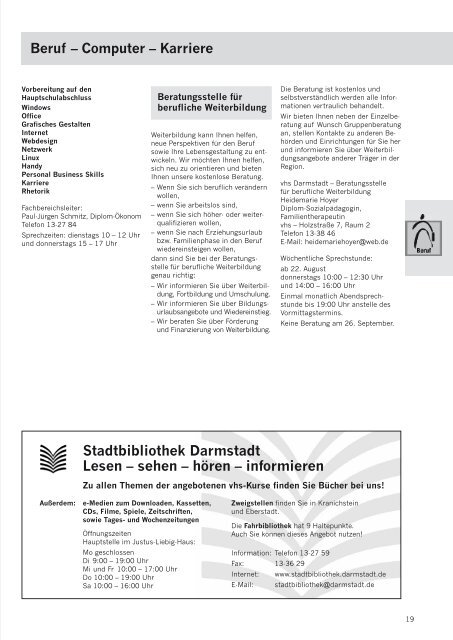 Volkshochschule Darmstadt Programm September ... - VHS Darmstadt