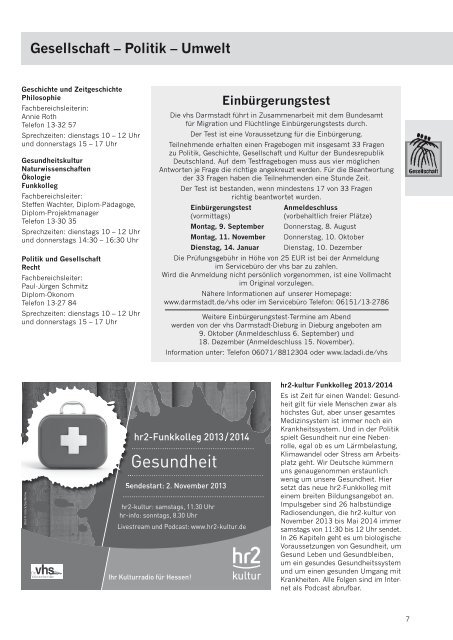 Volkshochschule Darmstadt Programm September ... - VHS Darmstadt