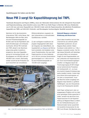 Neue PM 3 sorgt für Kapazitätssprung bei TNPL - Voith