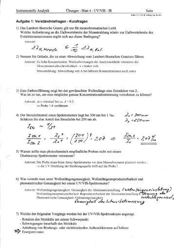 Instrumentelle Analytik Übungen - Blatt 4 - UV/VIS - IR ' Seite ...