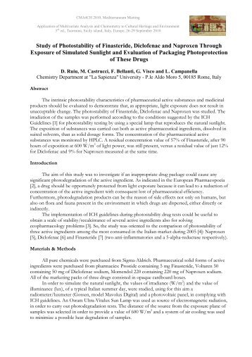 Study of Photostability of Finasteride, Diclofenac and ... - La Sapienza