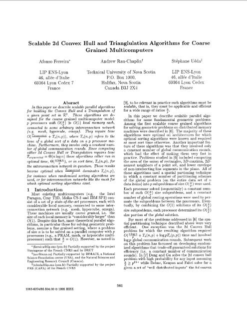 Scalable 2d Convex Hull and Trianglulation Algorithms for Coarse ...