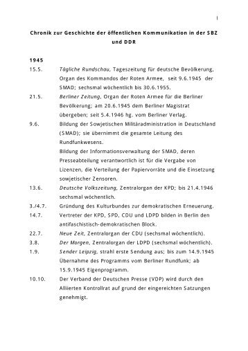Chronik zur Geschichte der öffentlichen Kommunikation in der SBZ ...