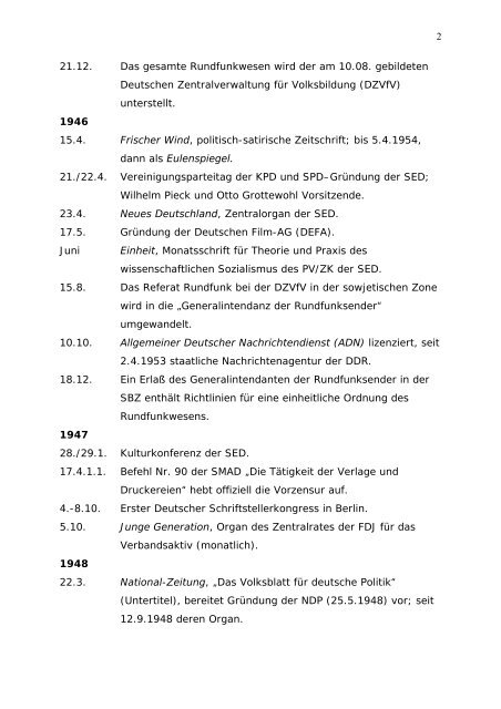 Chronik zur Geschichte der öffentlichen Kommunikation in der SBZ ...