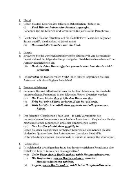 1 Plural A Geben Sie Drei Lesarten Des Folgenden Oberflachen