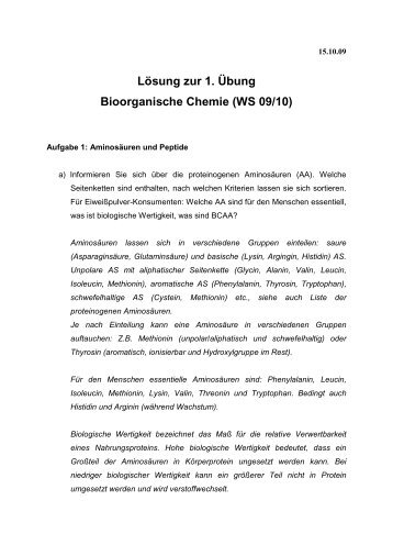Lösung zur 1. Übung Bioorganische Chemie (WS 09/10)