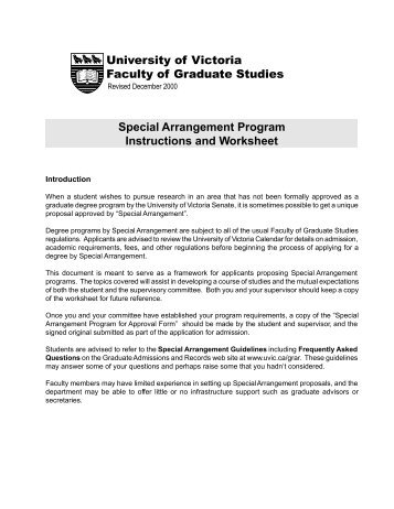 special arrangement Instruction - University of Victoria