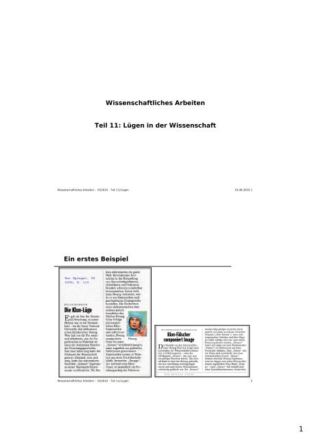 Wissenschaftliches Arbeiten Teil 11: Lügen in der Wissenschaft Ein ...