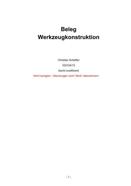 Beleg Werkzeugkonstruktion