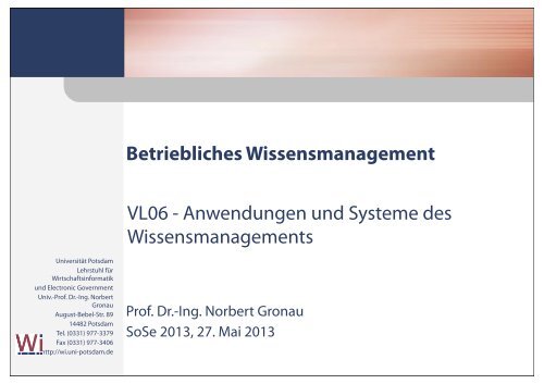 VL06 - Anwendungen und Systeme des Wissensmanagements ...