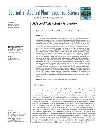 Sida cordifolia (Linn) – An overview - Journal of Applied ...