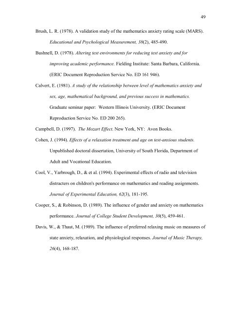 The Effect of Background Music on the Mathematics Test Anxiety of ...