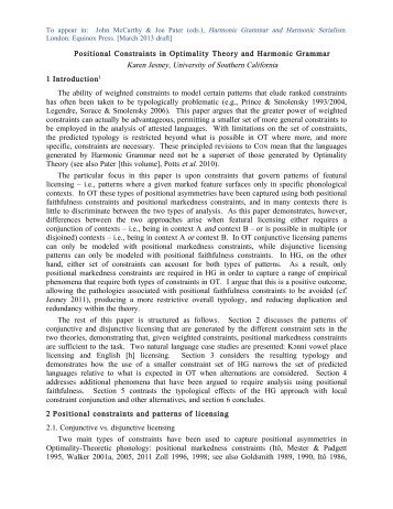 Positional Constraints in Optimality Theory and Harmonic ... - Usc