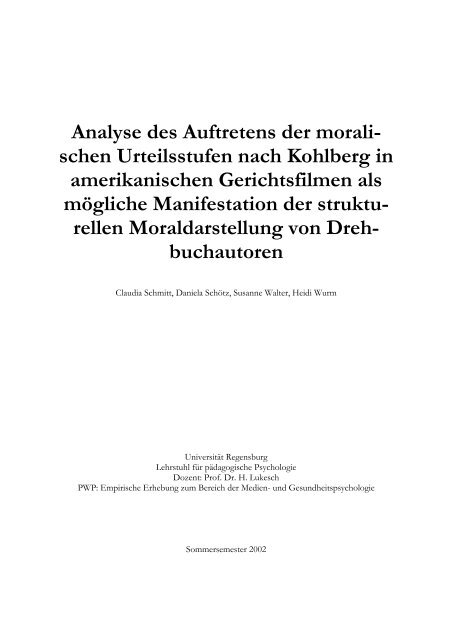 Analyse des Auftretens der moralischen Urteilsstufen nach Kohlberg