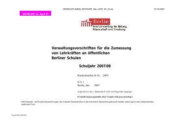 Entwurf der Verwaltungsvorschriften für die Zumessung von ...