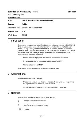 1 Introduction 2 Assumptions 3 Notation - 3GPP