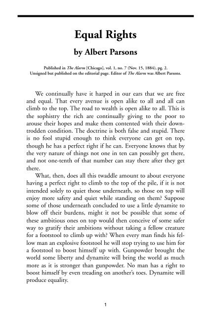 "Equal Rights," by Albert Parsons