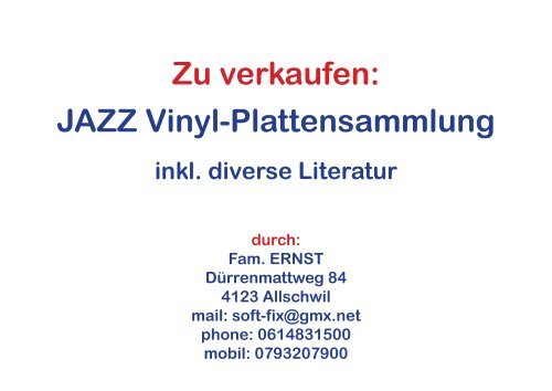Zu verkaufen: JAZZ Vinyl-Plattensammlung - AAA Switzerland