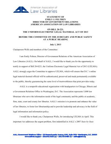 AALL Statement in support of D.C. Council Bill 20-0221, the Uniform ...