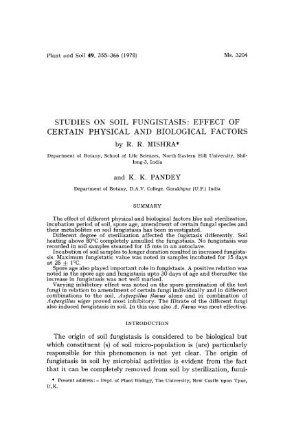 Studies on soil fungistasis: Effect of certain ... - DSpace@NEHU