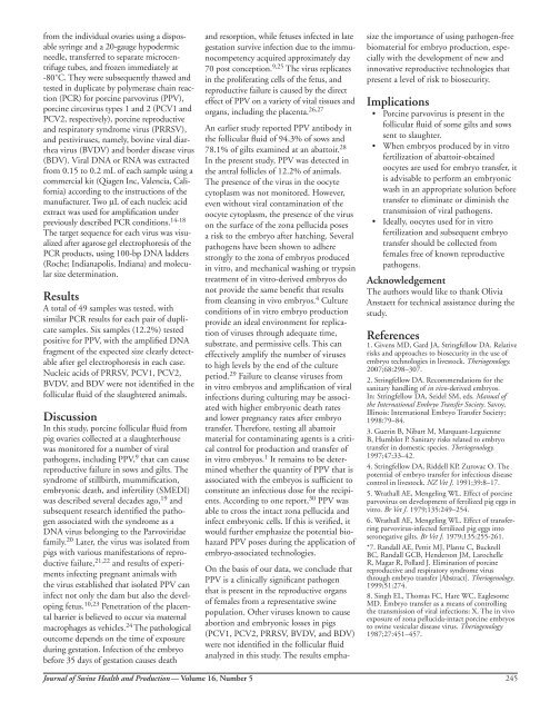 Detection of porcine parvovirus in the follicular fluid of abattoir pigs