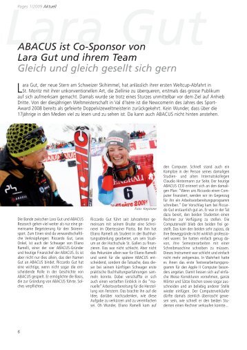 ABACUS ist Co-Sponsor von Lara Gut und ihrem Team Gleich und ...