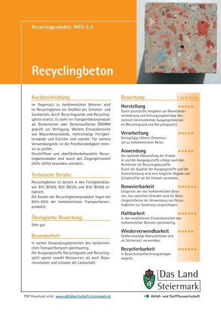 Recyclingbeton - Land Steiermark