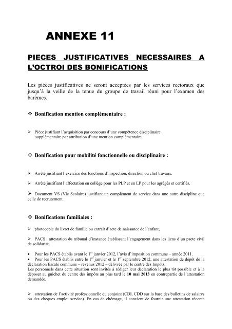 Liste des pièces justificatives à fournir - Académie de Nancy-Metz